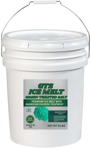 GTS Ice Melt Green Treated Salt 8 lb Pail Fast-Acting Eco Friendly Premium Ice Melt with Magnesium Chloride Works to -25°F Reduces Bounce & Scatter Professional Formula