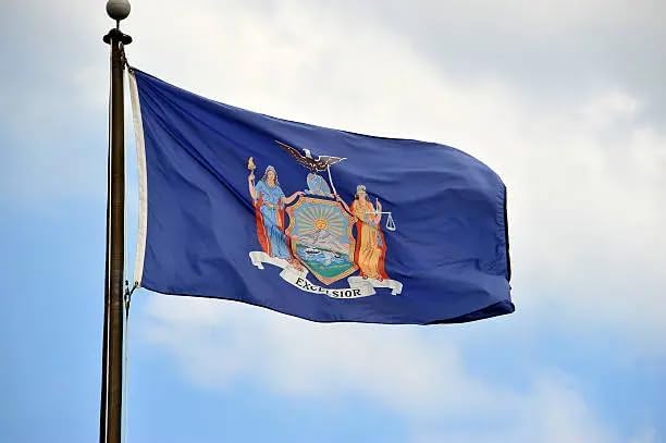 TOPFLAGS New York State Flag 4x6 Outdoor NY Flags Double Sided Embroidered Longest Lasting Heavy Duty Polyester Stronger Brass Grommets 4 Stitched Hemming Perfect for Outside