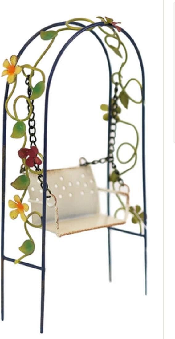 Pacific Giftware Enchanted Mini Fairy Garden Accessories Decorative Metal Arch Shape Arbor Swing with Floral Design 8 inch Tall