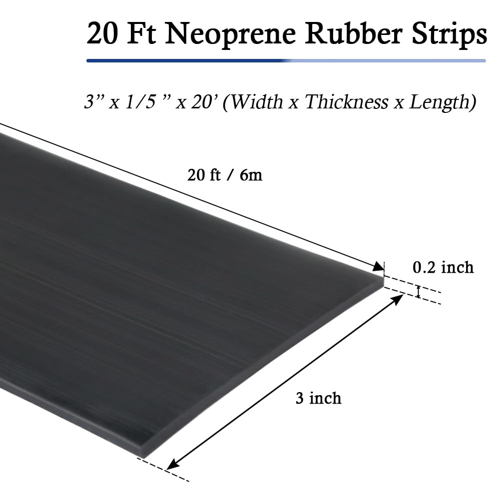 Neoprene Rubber Strips Self Adhesive Solid Rubber Sheets, Rolls & Strips for DIY Gaskets Crafts Pads Seals Warehouse Flooring Neoprene Sheet with Adhesive Backing (3" Wide x 1/5" Thick x 20' Long)