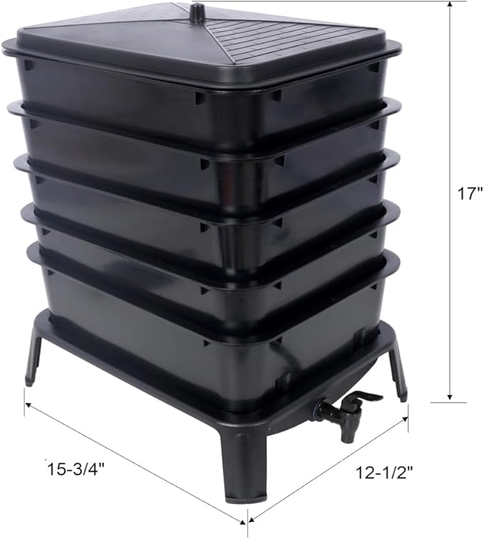 Worm Farm Kit,Worm Composter for Vermicomposting Starter, Indoor & Outdoor Worm Composter, Worm Compost Bin for Recycling Food Waste (Black,5-Tray 50L)
