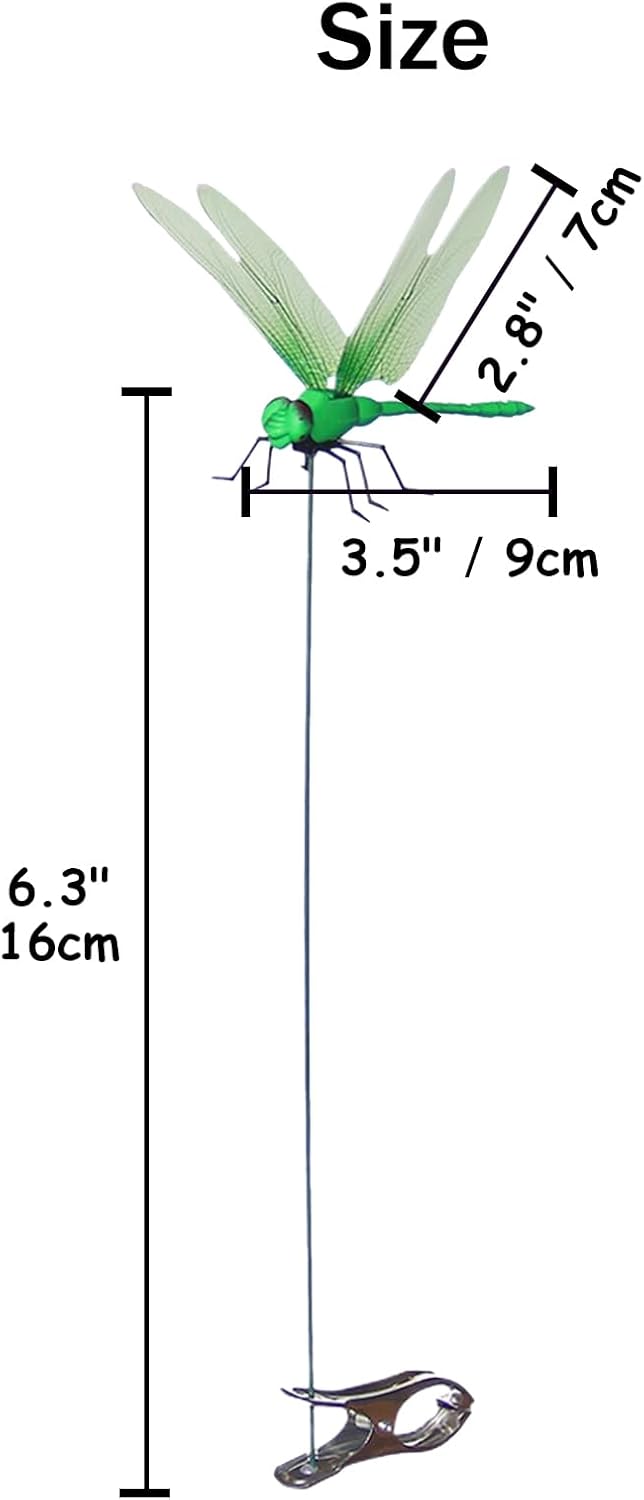 Jongdari 8pcs Dragonfly Hat Clip Realistic Fake Dragonflies Clip-On Garden Outdoor Decor Stakes Plastic Dragon Fly Clips Plant Decorations for Pot