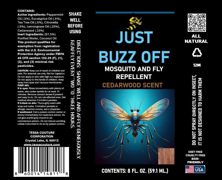 Natural Mosquito and Fly Defense Spray, Cedarwood Scent, 8 Fl Oz
