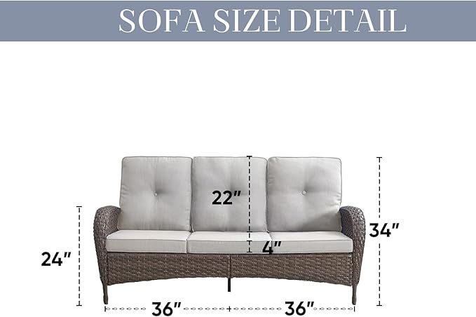 HUMMUH Outdoor Patio Couch-Outdoor Rattan Couch with Thick Cushions Outdoor Sofa for Deck Lawn Porch Balcony Poolside-Brown/Beige