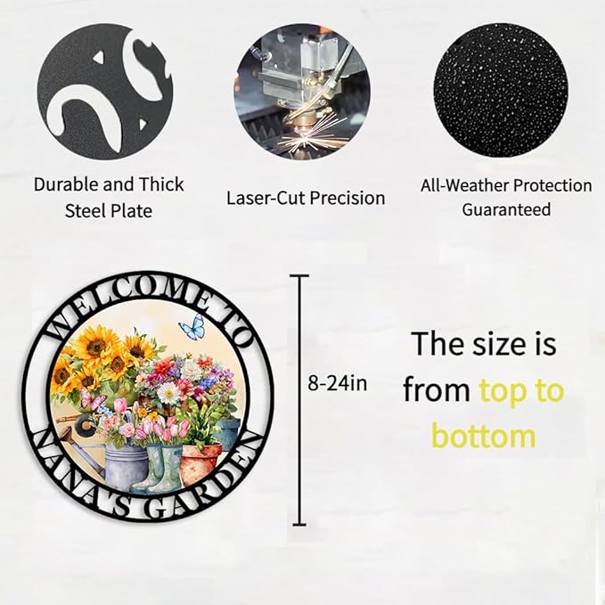 Custom Colorful Flowers Metal Garden Sign,Garden Tools Decor for Outside,Personazlied Last Name Signs,Outdoor Decor for Patio Lawn Backyard,Gardening Gifts style 20