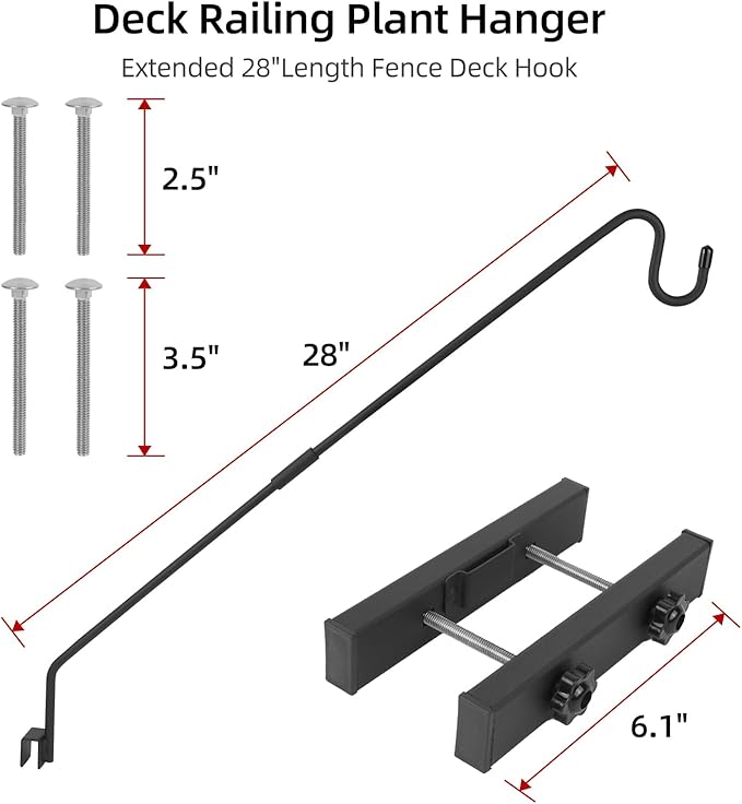 Deck Hook Railing Mount-Deck Railing Plant Hanger Outdoor,Metal Bird Feeder Hanger for Deck Railing,Fence Shepherds Hooks Pole Bracket for Hanging Hummingbird Feeder,Planter,Flower Baskets
