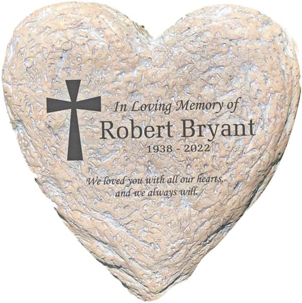 GiftsForYouNow Personalized Memorial Garden Stone for Loved One, Heart-Shaped 5 x 4 x 1.25 Inches, Resin
