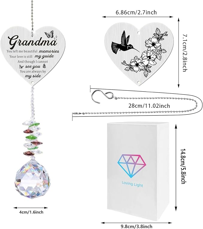 Memorial Gifts for Loss of Grandma, Sympathy Gifts for Loss of Grandma, Grandma in Heaven Memorial Crystal Suncatcher for Window Home Decor (Grandma)