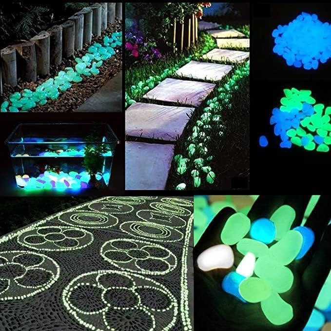 Party Zealot Inc 2lb 400PCS Glow in The Dark Pebbles Stones for Indoor and Outdoor Walkways Garden Driveway Large Bag Powered by Light and Solar (White)