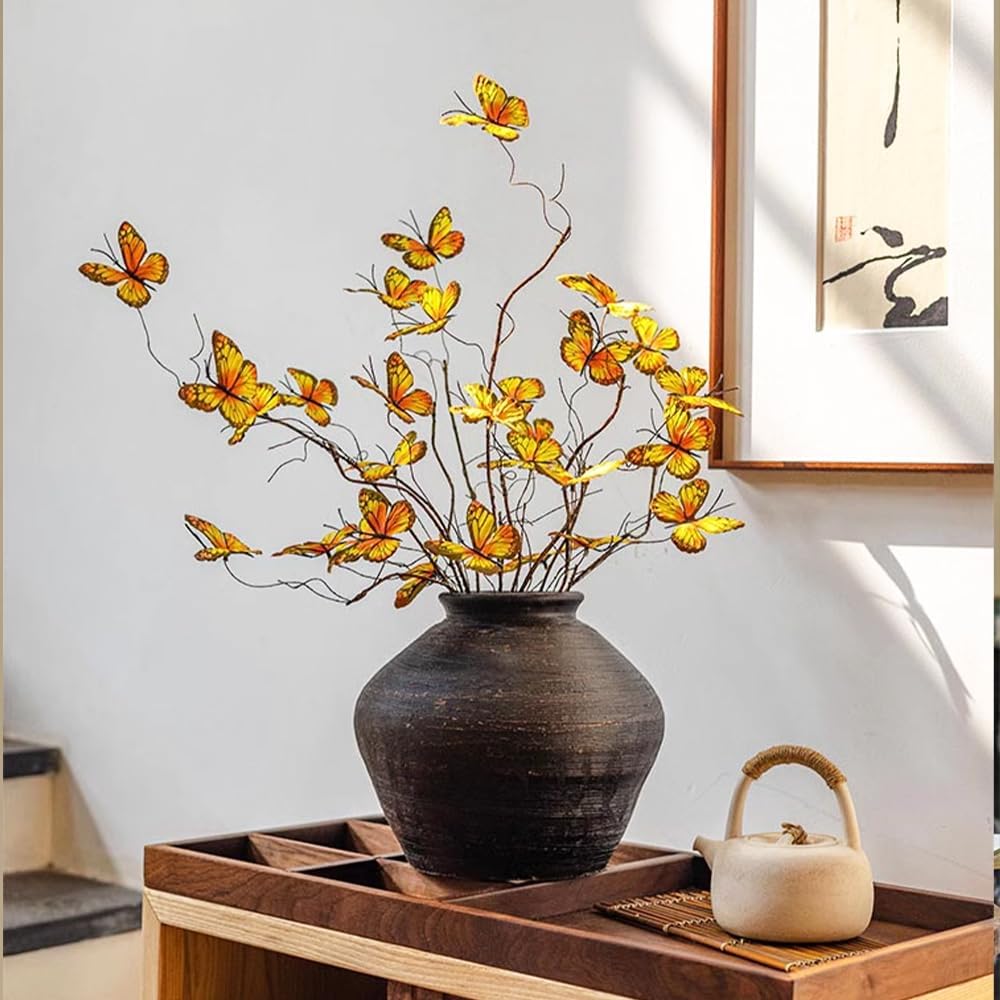 Artificial Butterfly Branche,Simulation Branch Stems with Fake Butterfly Floral Arrangement for Vase Filling Home Office Party Decoration (Yellow)