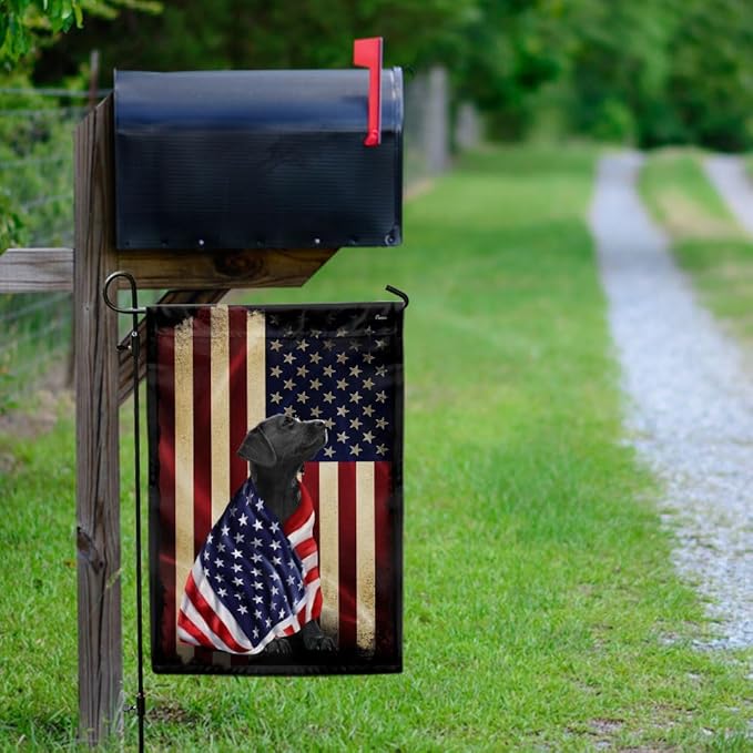 FLAGWIX Black Labrador Retriever Flag, Outdoor Labrador Decorations - 4th of July Decorations Outdoor, Garden Flag (11.5" x 17.5") - Heavy-duty Canvas Labrador American Patriot Flag, Dog Garden Decor