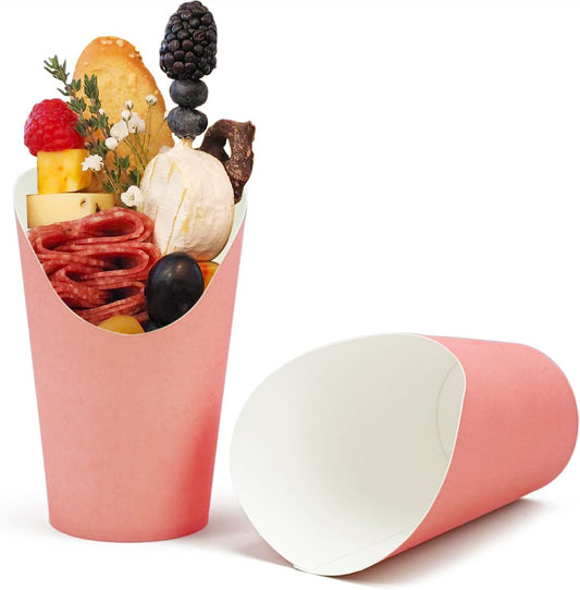 CAMKYDE 50 Pcs French Fries Holder, 12oz Disposable Paper French Fry Cups Charcuterie Cups for all Occasions (12oz, Pink)