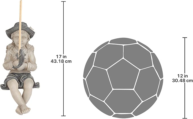 Design Toscano Big Catch Fisherwoman Nellie Girl with Fishing Pole Garden Statue, Medium 17 Inch Tall, Cast Stone Resin, Two Tone Stone Finish