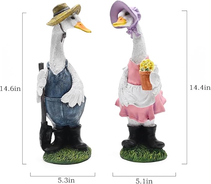 Porch Goose Statue with Outfits Large Garden Sculpture Home Outdoor Decorations Lawn Resin Big Duck Figurine Outside Yard Geese Decor Life Size Farmhouse Duckling Couple Dress Up