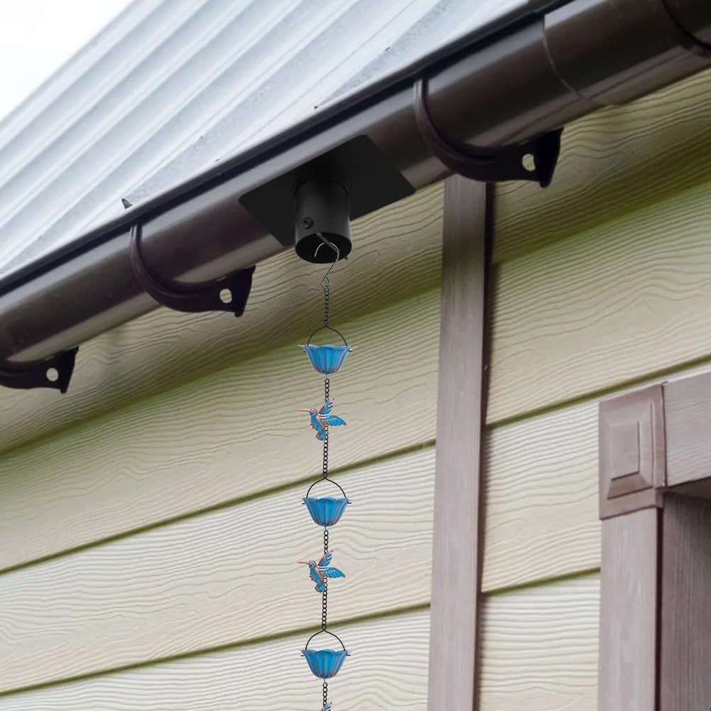 Rain Chain Gutter Adapter, Metal Rain Chain Adapter with Bolt Black Powder Coated Rust Resistant Rain Chain Gutter Installer for Rain Chain Outside Gutters Downspout Accessories