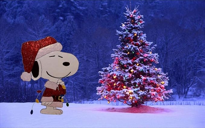 Peanuts Gang Around The Tree Christmas Yard Art Outdoor Christmas Decor Hammered Metal (Peanuts Snoopy in Santa Suit), 18'' wide x 32'' high