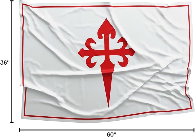 Apedes BANDERA DE LA ORDEN DE SANTIAGO Ordre de Santiago Militaire De Saint Jacques De L'Epee 3x5 feet Flag Banner Vivid Color Double Stitched Brass Grommets