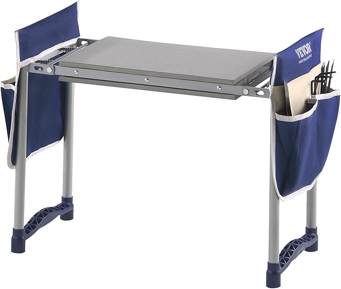 VEVOR Garden Kneeler and Seat Heavy Duty, Portable Garden Stool with 11'' EVA Kneeling Pad and 2 Tool Bags, Folding Garden Bench to Relieve Knee & Back Pain, Great Gifts for Seniors, Family Gardeners