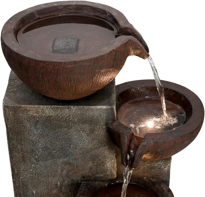 Naturefalls 39.7in.Modern Outdoor Fountain -5-Tier Resin Water Feature, Indoor Outdoor Garden Waterfall Fountain with Contemporary Design&LED Lights for Patio, Yard, Deck, House, Office, Home Decor