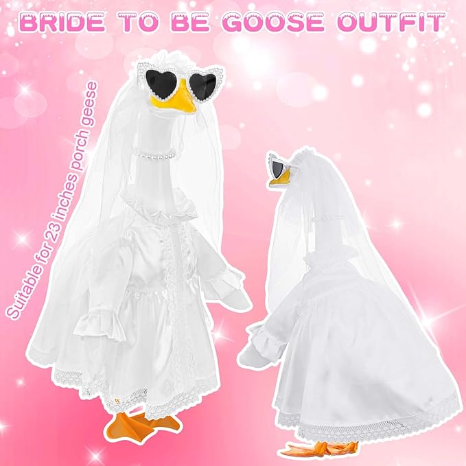 Bride Porch Goose Outfits Bride to Be Goose Outfits 23" Plastic or Cement Goose Decor Garden Yard Lawn Geese Costume for Wedding Bachelorette Party Bridal Shower Decor