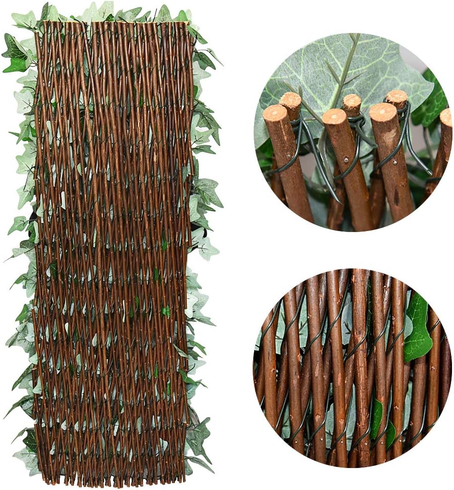Expandable Fence Privacy Screen for Balcony Patio Outdoor,Decorative Faux Ivy Fencing Panel,Artificial Hedges (Single Sided Leaves) (4, Green-Ivy)
