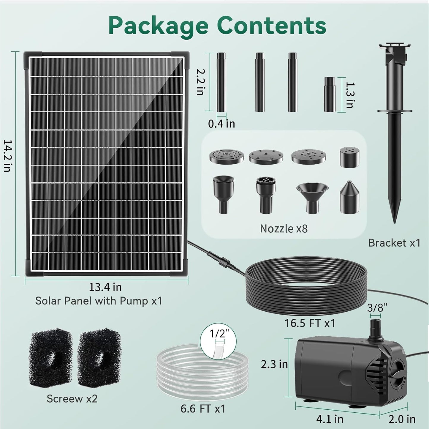Antfraer Solar Pond Pump, 25W Solar Fountain Pump 410GPH Flow Adjustable with 16.5FT Cord/6.6FT PVC Tubing for Fish Pond Pool Garden Waterfall Hydroponics DIY Water Features