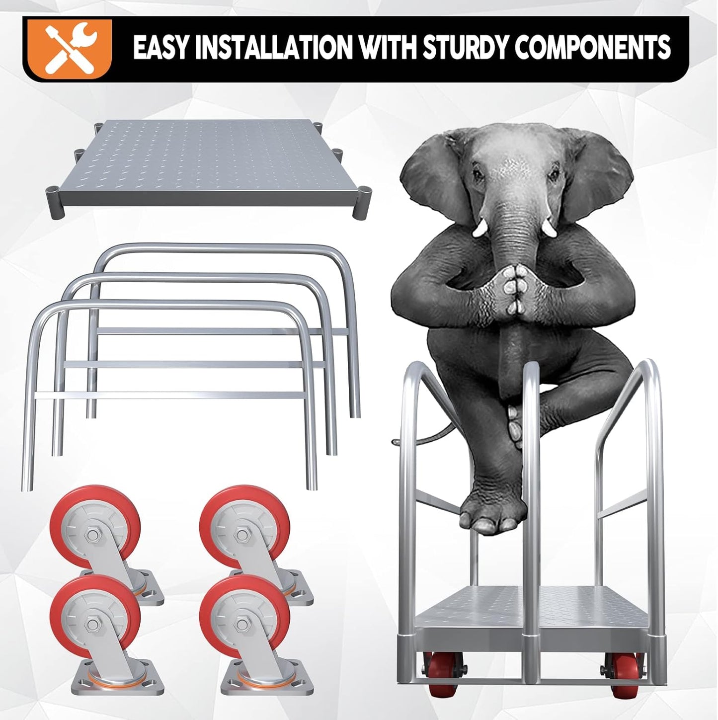 Steel Panel Truck Cart, Platform Truck, Heavy Duty Lumber Drywall Dolly, Flatbed with 2500 lbs Capacity and 4 Swivel Casters, 36x24inch Steel Board with 3 Side Handrails