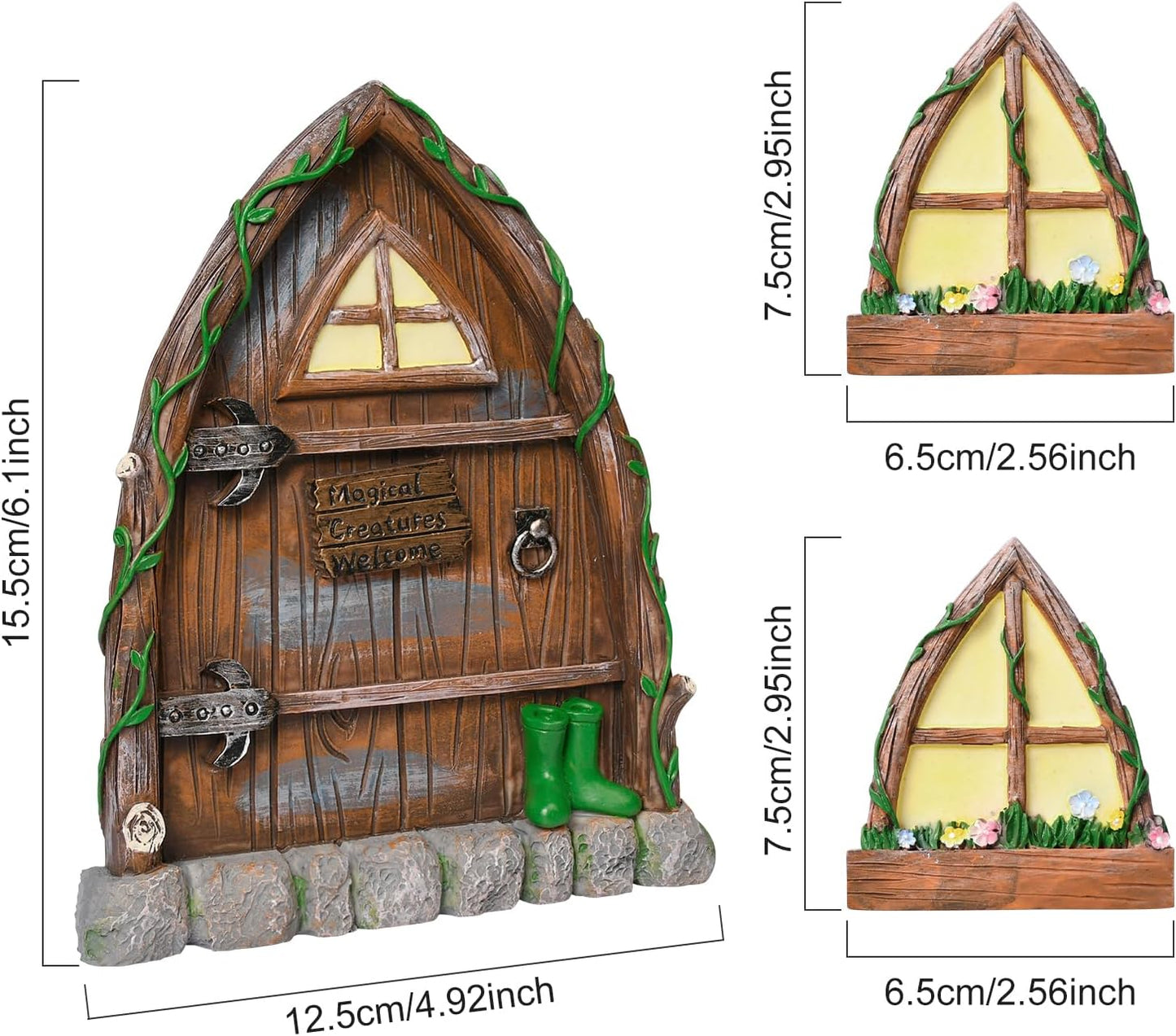 Resin Fairy Door and Window for Trees,Glow in The Dark,Miniature Fairy Garden Accessories,Garden Outdoor Decor for Trees,Gnomes House,Elf House