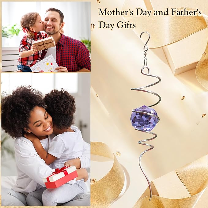 Wind Spinner Spiral Tail, Gazing Ball Spiral, Decorative Sun Catcher Rainbow Maker 11inch Tail and 2 inch Purple Crystal Orb with Swivel Hook, Indoor & Outdoor Garden Decoration 13" Height