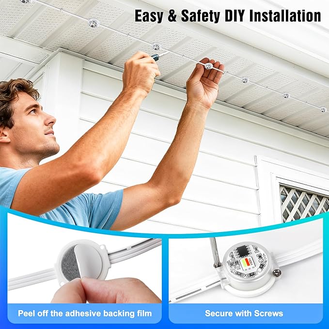 Permanent Outdoor Lights for House, 200FT RGB+IC Smart Eave Lights with DIY Color, IP67 Waterproof, App & Remote Control, 72 Scene Modes, Outdoor Roof Lighting for Christmas, Holiday & Daily Decor