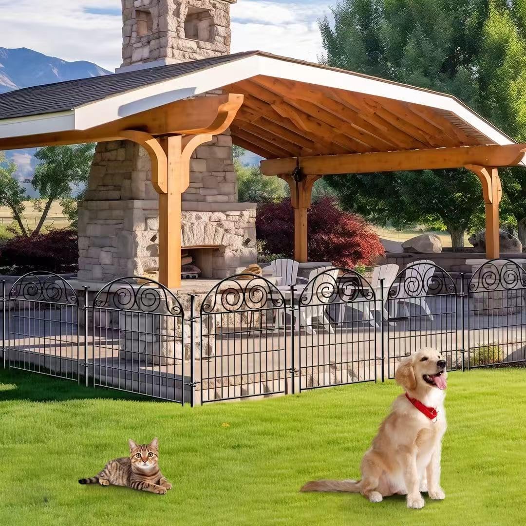 Tall Garden Fence Animal Barrier with Gate, 40 in(H) 12 Panels Garden Fences and Borders for Dogs, Dog Fence Outdoor for Yard, Total Length 26.2 Ft Metal Temporary Fencing│Patented