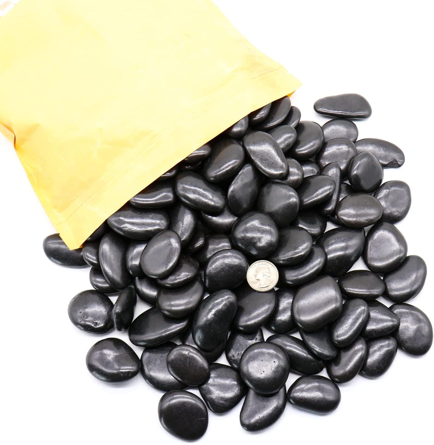 Black Rocks - Polished MD (1 to 2 Inch), 10 lbs Decorative for Gardens, Landscaping, Succulents & Pots