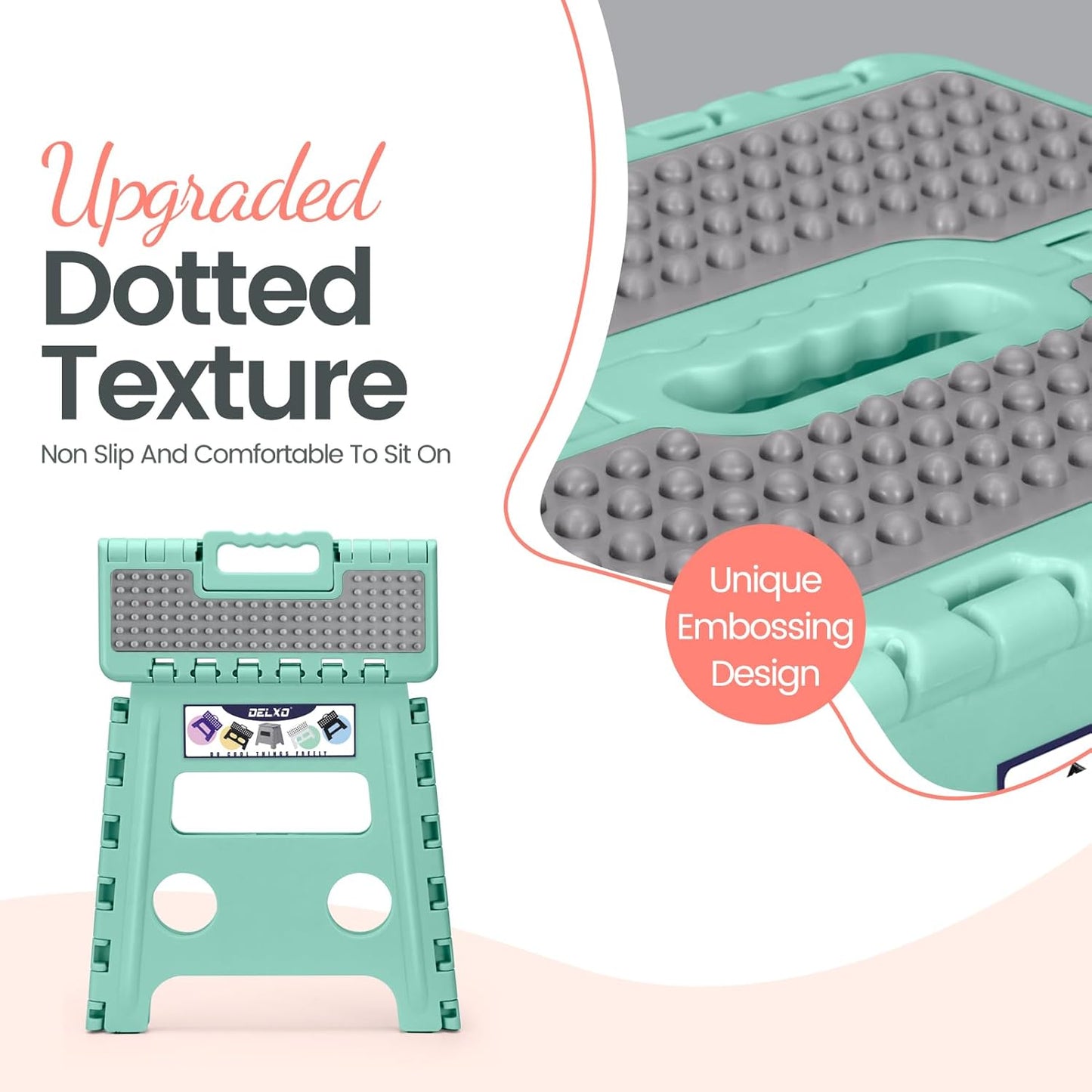 Delxo Folding Step Stool 13 Inch Non-Slip Foldable Stools for Kids & Adults Up to 300 LBS Kitchen Collapsible Fold Up Stepping Stool with Dotted 1 Pack Green