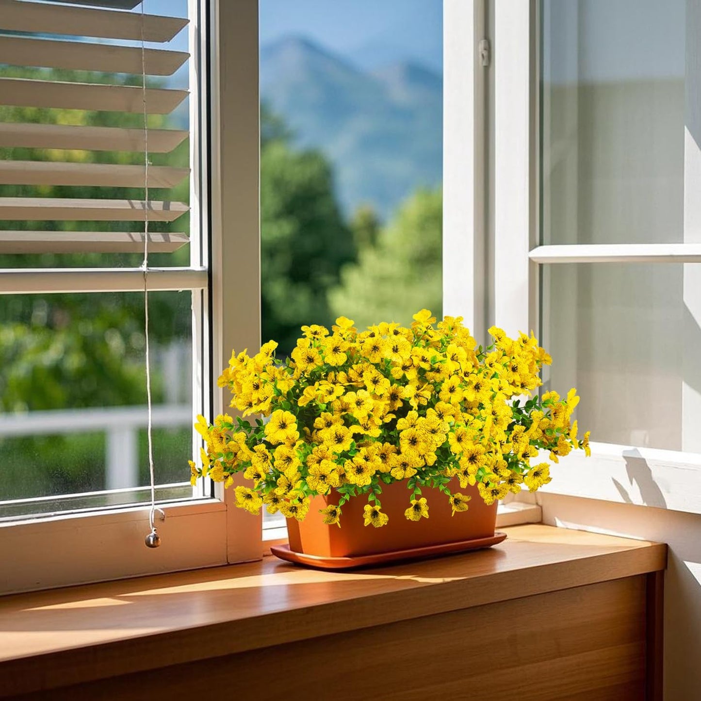 Artificial Fake Flowers for Outdoor Spring Decoration, 16 Bundles Faux Silk Colorful Daisy UV Resistant Realistic for Outside Porch Patio Home Yard Garden Planters Pots Window Box (Yellow)