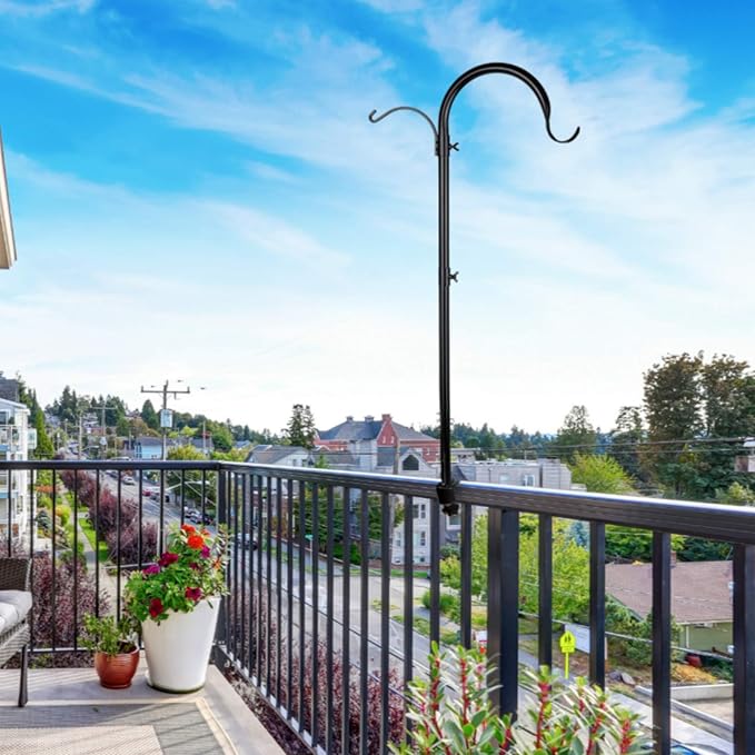 WOSIBO Three Span Deck Hook, 37 Inches Deck Bird Feeder Pole, Hanging Baskets Porch Multi-Hook for Deck Kit with Three Branches for Plant Hangers, Lanterns, Wind Chimes and More