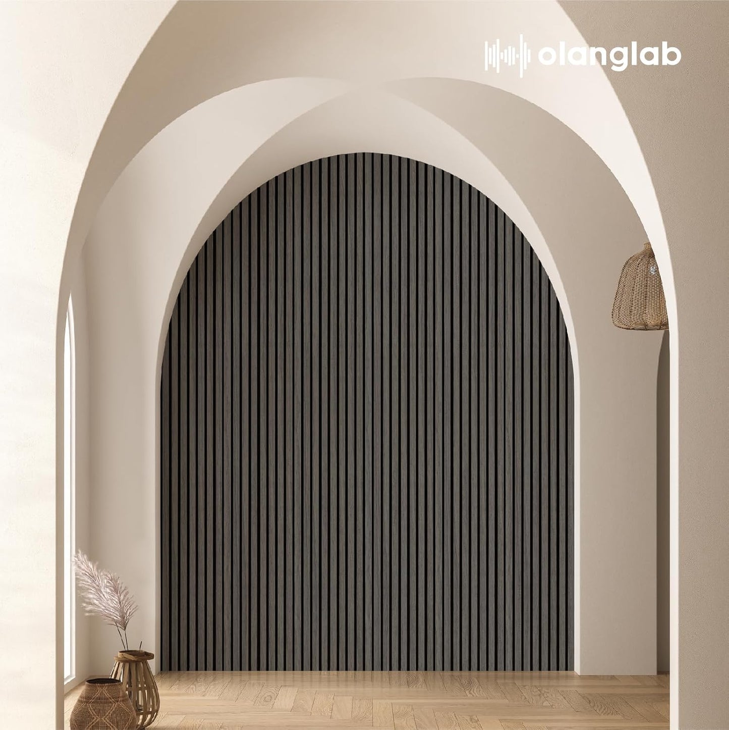 Olanglab Wood Slat Wall Panels 4 Pack, Wooden Acoustic Wall Panels, 94.5"x12.6" Each 3D Wall Panels for Interior Wall Decor (Black-Extendo Trio)