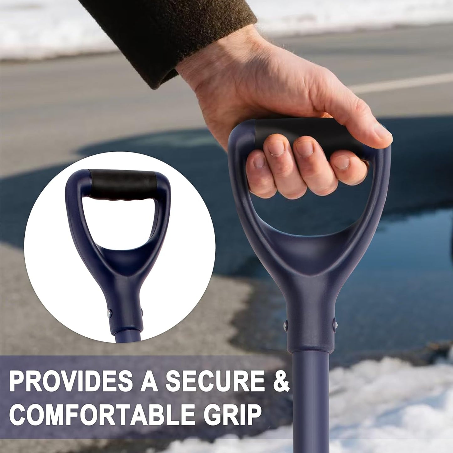 Aluminum Snow Shovel - Large Capacity Driveway Snow Removal Tool, Fiberglass D-Handle, 45 Inch Blade