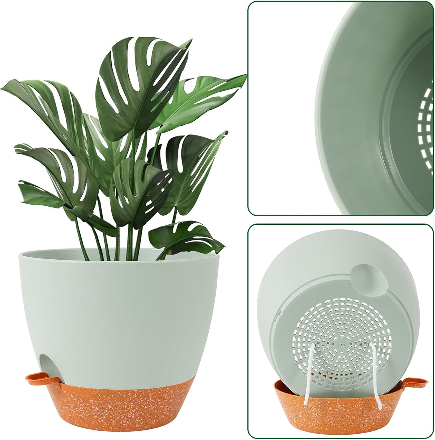 GARDIFE 12 inch planters, Plant Pots,Self Watering Pots, 2 Pack Large Plastic Flower pots with Deep Reservior and High Drainage Holes for Indoor Outdoor Plants and Flowers, Green