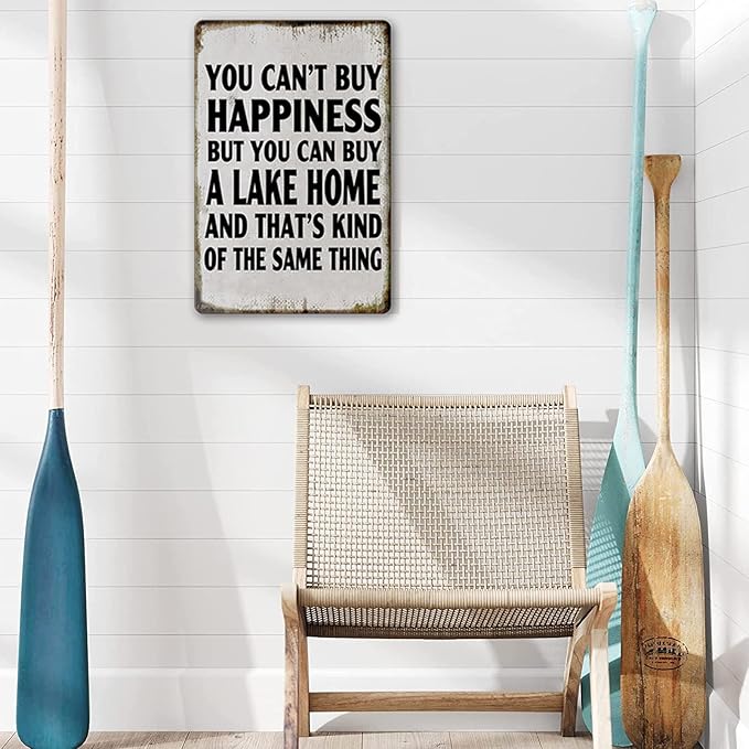 Lake House Decor For The Home Fishing Cabin Metal Tin Sign Outdoor You Can'T Buy Happiness But You Can Buy A Lake Home Signs Lake Life Wall Decor Lake House Gifts 12 X 8 Inch