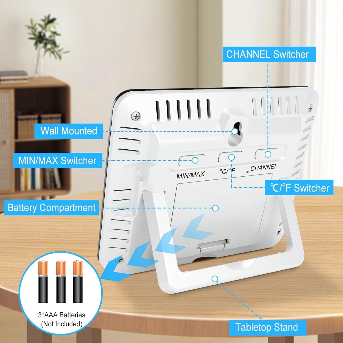 Urageuxy Wireless Indoor Outdoor Thermometer Hygrometer, Digital Temperature and Humidity Monitor with 328ft Range Remote Sensor for Home, Greenhouse, Bedroom, Kitchen, Refrigerator, Black