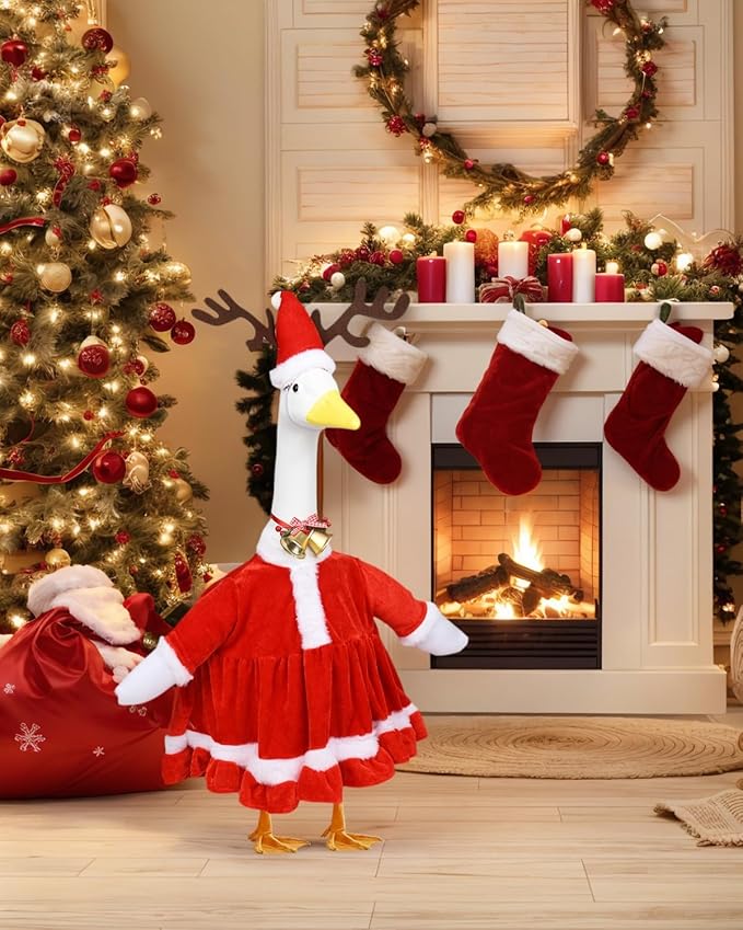 Christmas Porch Goose Outfits - Red Santa Claus Custome for 23 inch Porch Goose, Christmas Outdoor Decor for Lawn, Yard & Garden