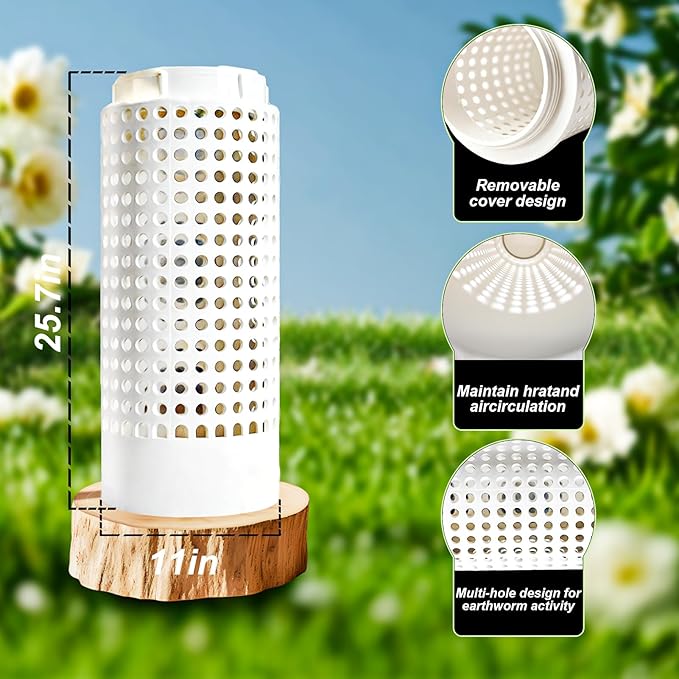 In-Ground Worm Farm Compost Bin with Holes and lid, mini Garden vermicomposting bin for composting Kitchen Food Waste, Suitable for Gardening and Vegetable Patches