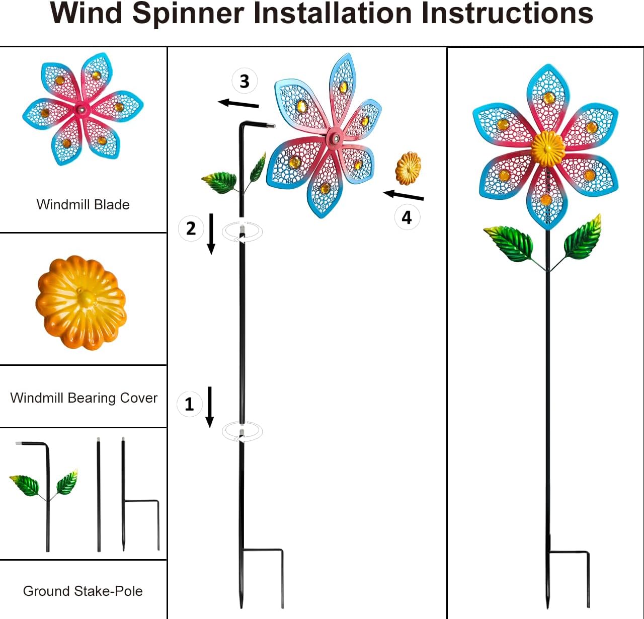 2 Pack Metal Wind Spinners for Garden Decor - Outdoor Windmill Sculptures, Durable Yard Art Wind Spinners Metal Wind Spinner for Patio Lawn Ornament, Vibrant Red & Blue Garden Spinners