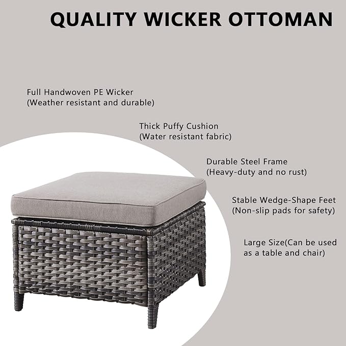 Rilyson Wicker Outdoor Patio Furniture Set - 8 Piece Patio Conversation Sets with Swivel Rocker Chairs, Ottomans, Sofa and Table, 6 inch Cushions, Deep Seating, for Porch Deck Mixed Grey/Grey