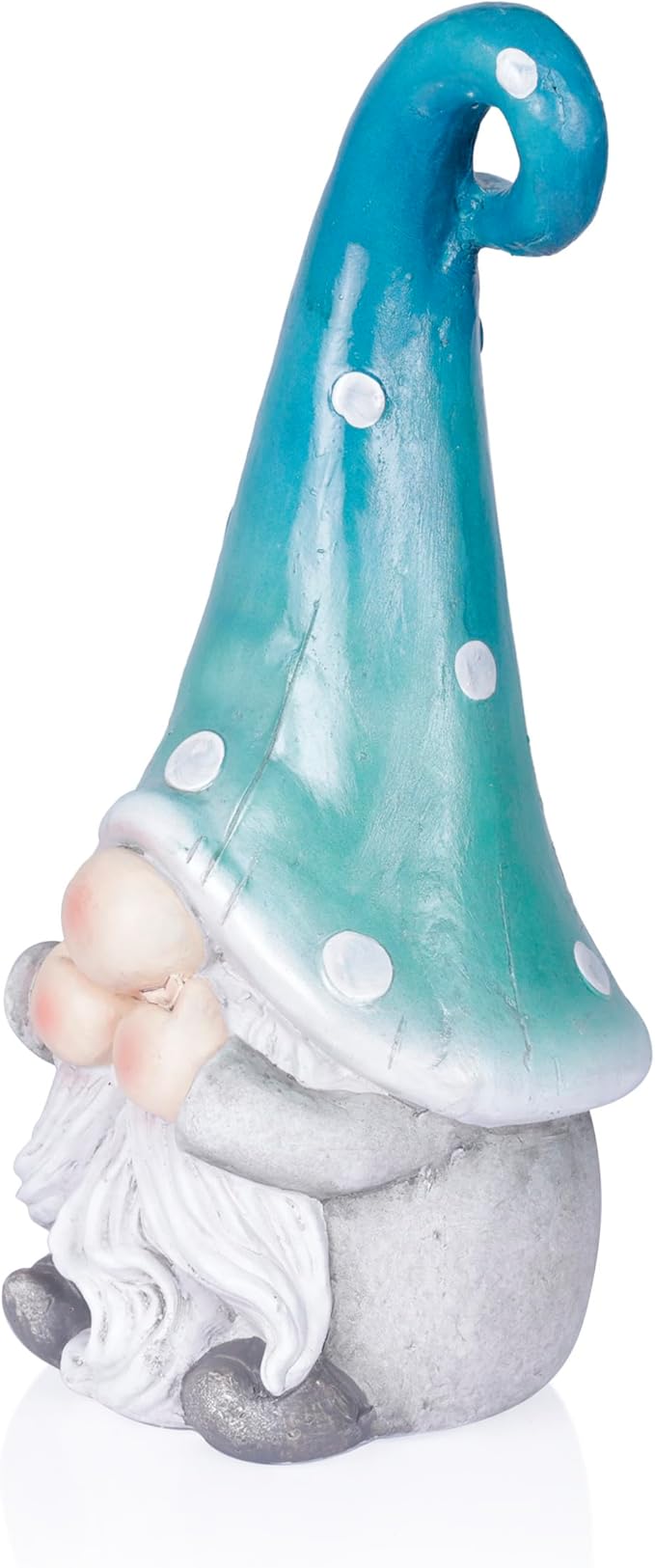 Alpine Corporation 17” Tall Outdoor Garden Gnome Yard Decoration - Speak No Evil Statue - Gnome with Turqoise Polka Dot Hat – Durable, Weatherproof Décor for Patio & Deck