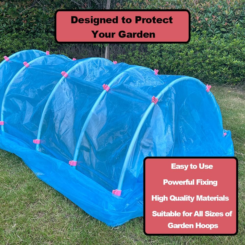 Greenhouse Clamps for 1/2 Inch PVC Pipe, Greenhouse Hoops,Support Frame, Grow Tunnel,Plant Support Garden Stakes. Pink Garden Clips For Fixing Plant Cover, Plastic Sheeting, Film Row Cover, Net.