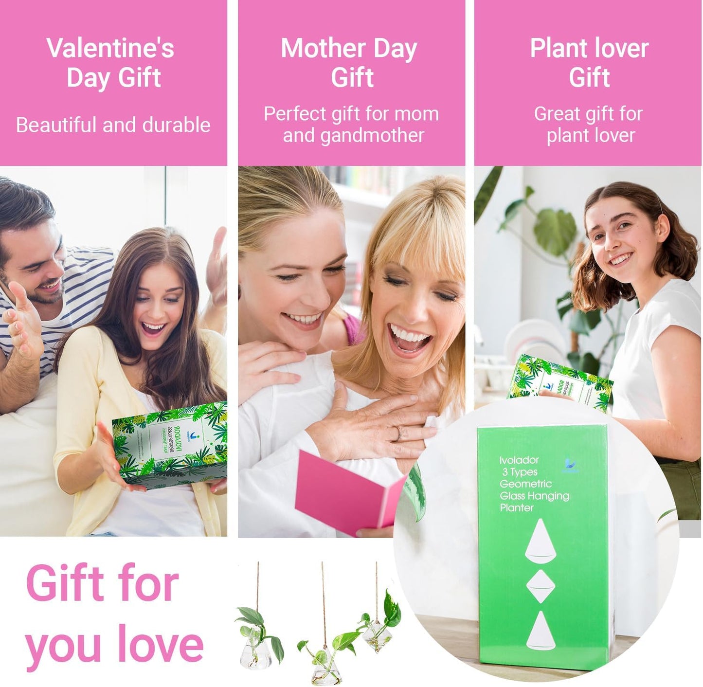 Glass Hanging Planter Plant Terrarium Hanging Propagation Station Container for Hydroponic Plants Home Garden Decor 3 Type