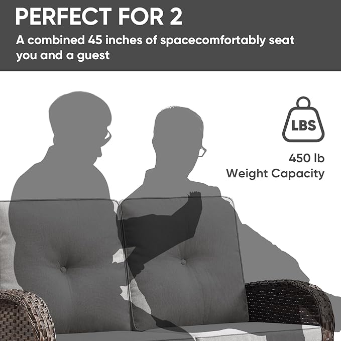 HUMMUH Outdoor Loveseat Sofa 2-Seat PE Wicker Outdoor Couch with Coffee Table, Deep Seat High Back Patio Furniture for Patio, Garden, Porch, Deck (Beige)