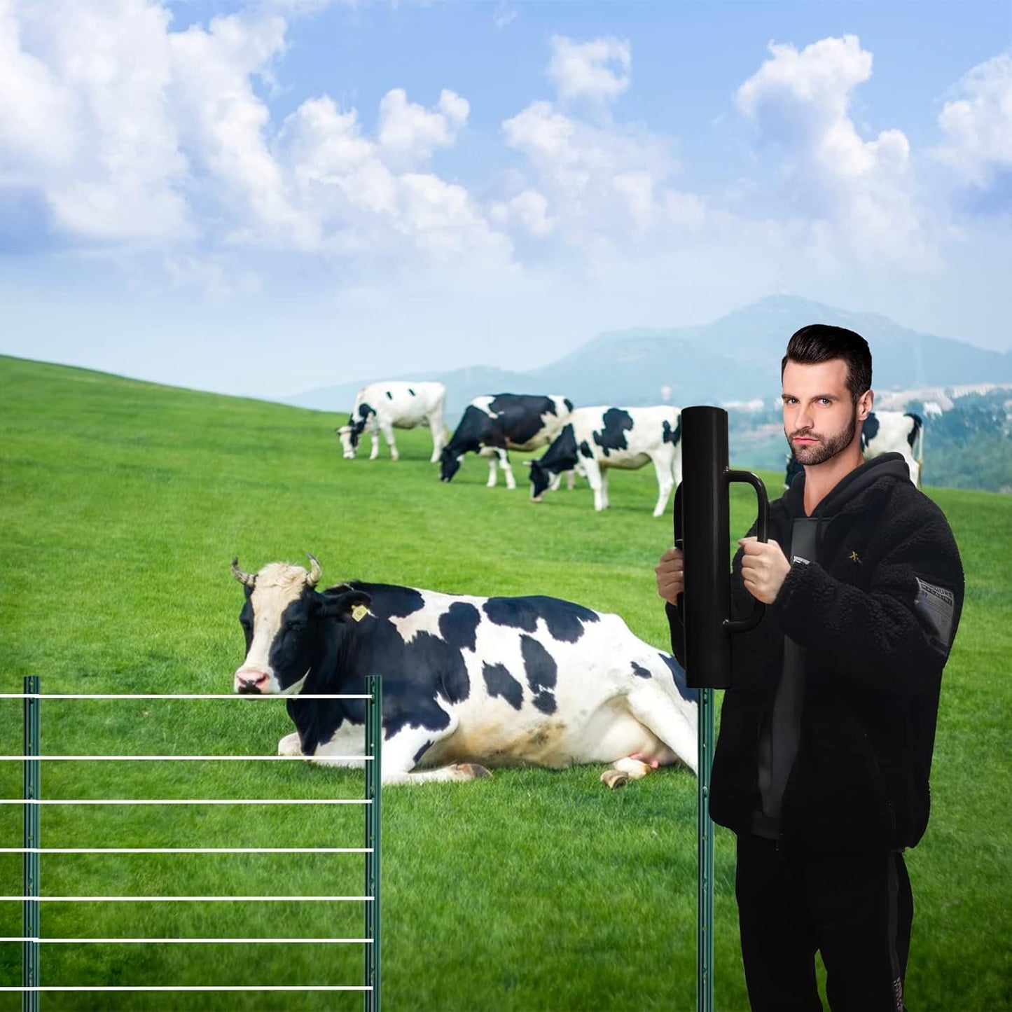 Gtongoko 12LB T Post Driver with Handles Heavy Duty Fence Post Driver Post Pounder for T-Posts,U Channel,Metal Post and Sign Post Pole Driver Tool,17 Inch Black