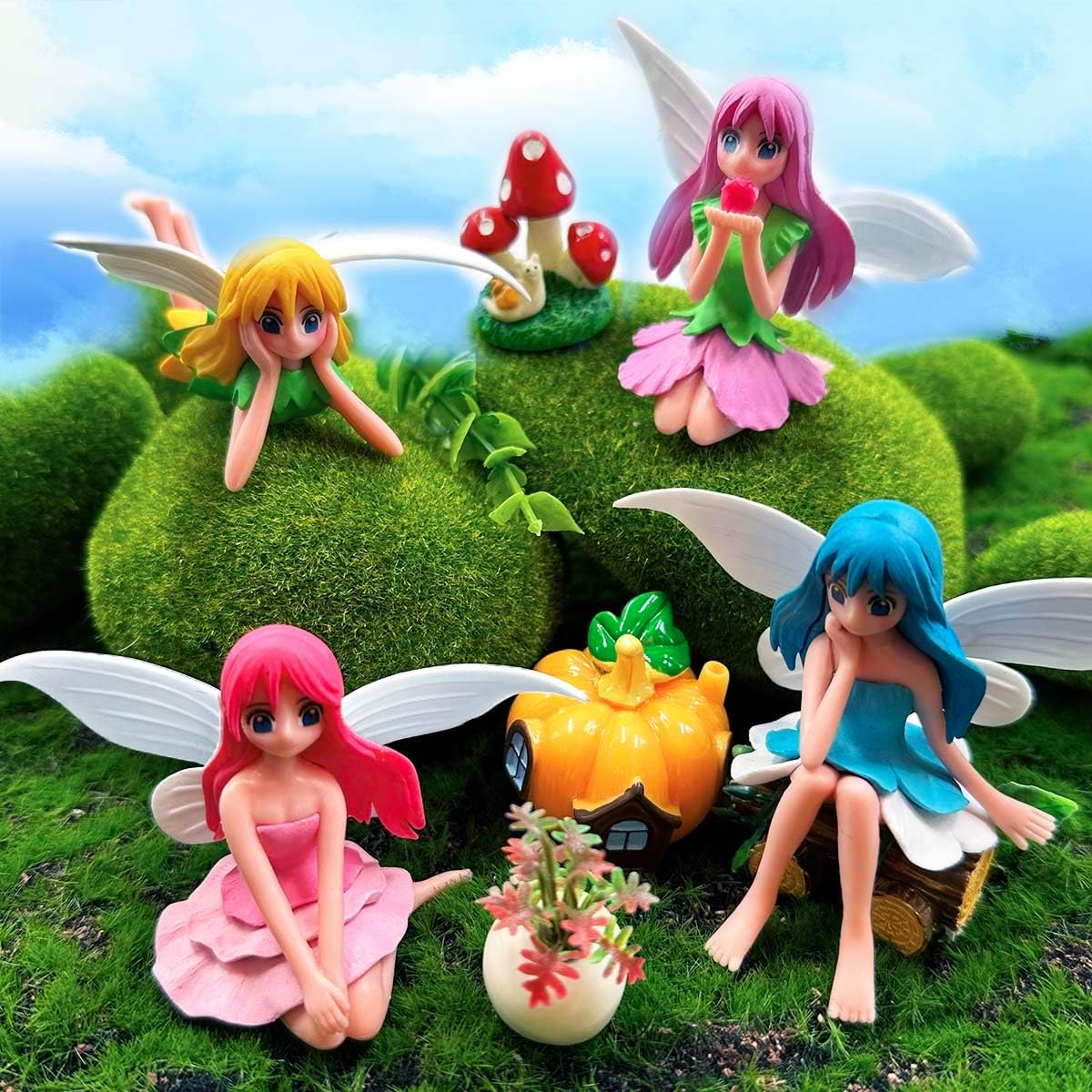 Miniature Fairy Figurines - 4Pcs Small Flower Fairies Ornaments Resin Mini Fairy Figurines Tiny Elf for DIY Fairy Garden Flower Pot Bonsai Micro Landscapes Craft Decoration Accessories (purple)